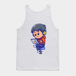 Cute People Playing Laptop Cartoon Tank Top